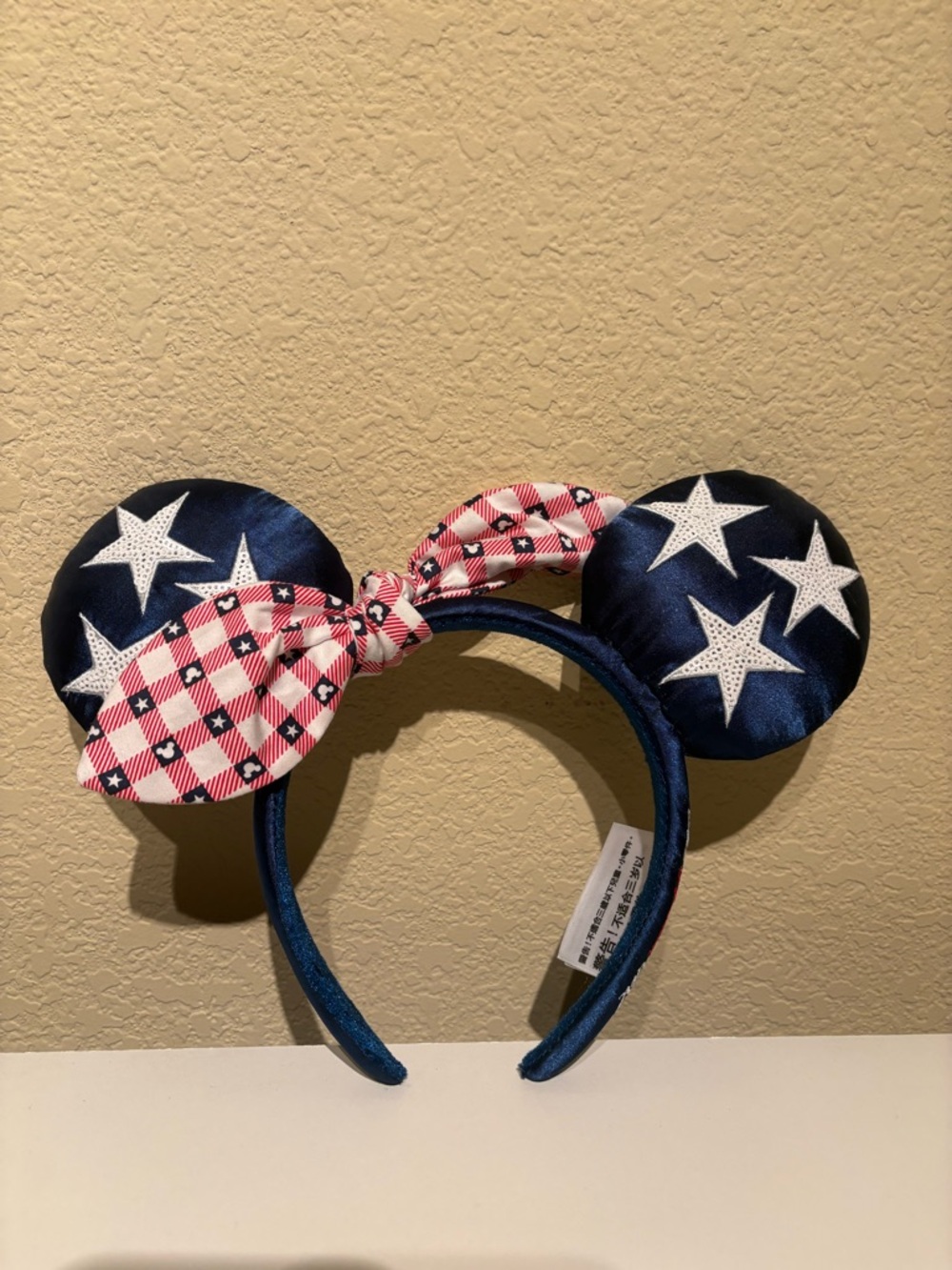 Disney Patriotic Navy Blue & Red Check Minnie Ears Headband